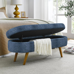 Linen Upholstered Storage Bench with Flip Top, Beige(Dark Blue+foam)